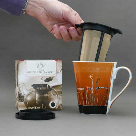 Large filtre à thé noir avec coupelle/couvercle (2 anses) 