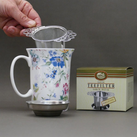 Filtre à thé en inox avec coupelle/couvercle (2 anses entrelacs)