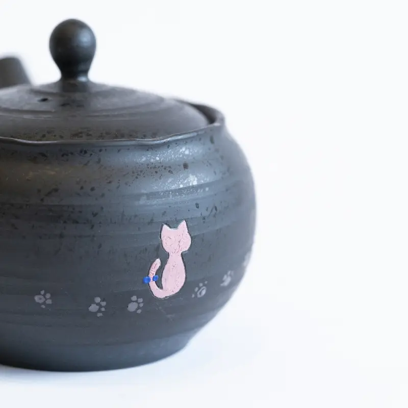 Kyusu -Théière Japonaise grise décor chat 3dl