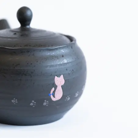 Kyusu -Théière Japonaise grise décor chat 3dl