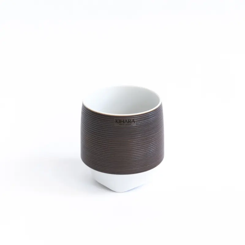 Kihara: Bol brun avec texture lignée, intérieur blanc 2dl